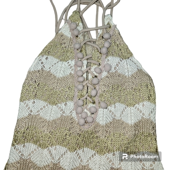 Tularosa Walker One Piece Neutral Crochet Pom Pom Swimsuit in Small - Picture 5 of 8